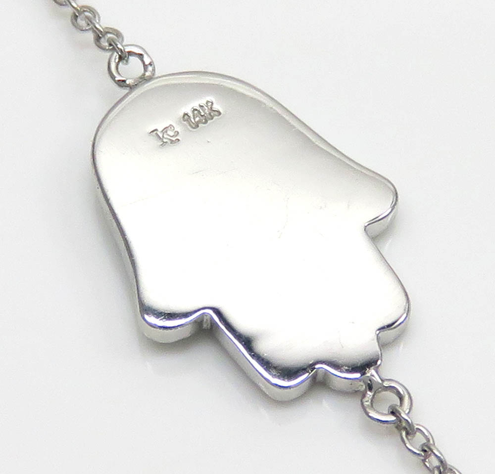 14k white gold turquoise enamel diamond hamsa bracelet 7 inches 0.03ct - Image 5