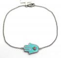 14k white gold turquoise enamel diamond hamsa bracelet 7 inches 0.03ct