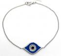 14k white gold blue enamel diamond evil eye bracelet 7 inches 0.07ct