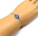 14k white gold blue enamel diamond evil eye bracelet 7 inches 0.07ct