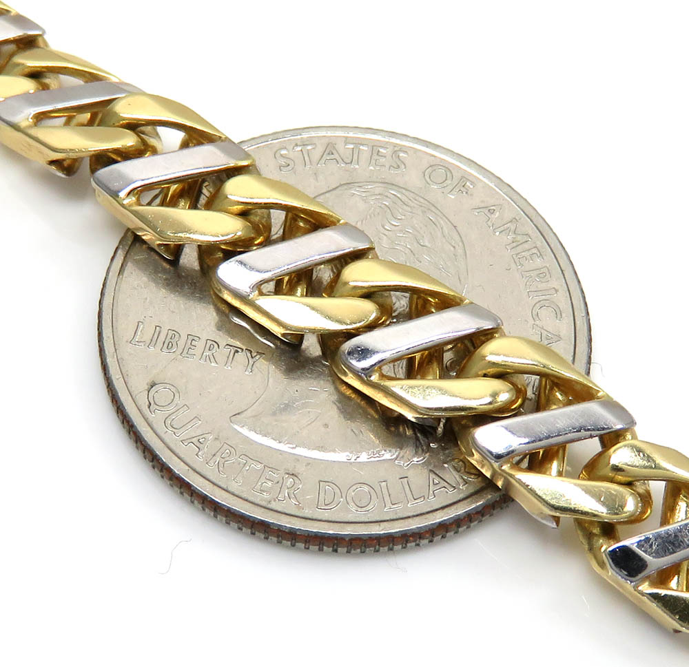10k two tone fancy anchor link chain 22 inches 7mm