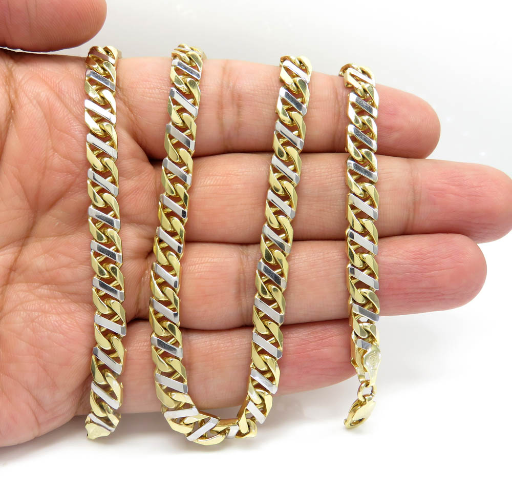 10k two tone fancy anchor link chain 22 inches 7mm