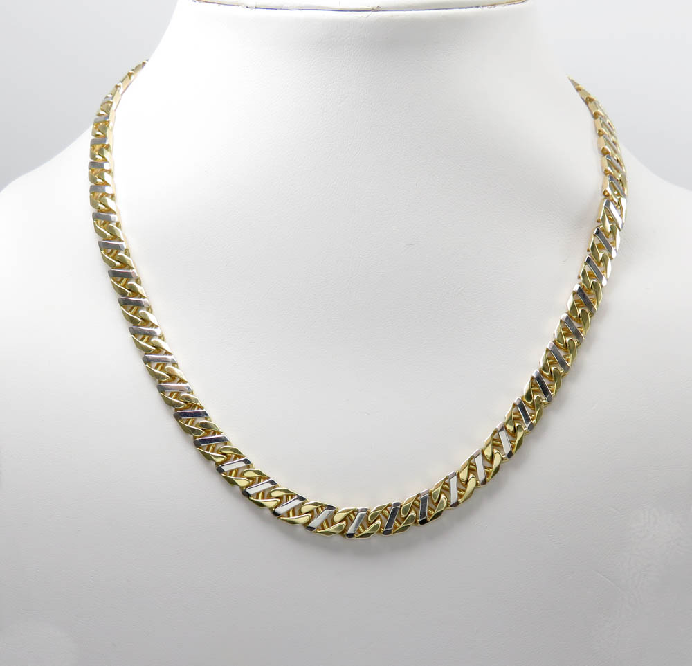 10k two tone fancy anchor link chain 22 inches 7mm