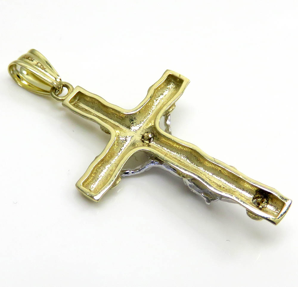 10k solid two tone small bark wood finish jesus cross - Image 4