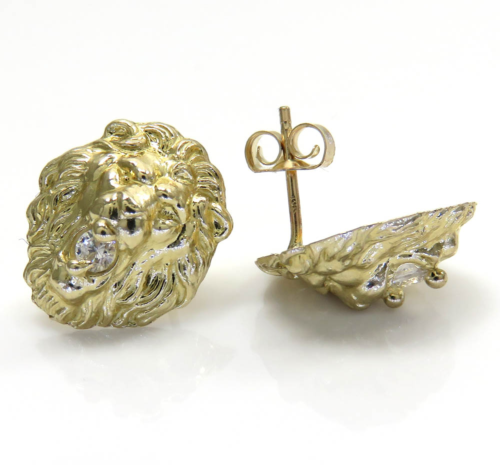 10k yellow gold medium cz lion earrings 0.20ct