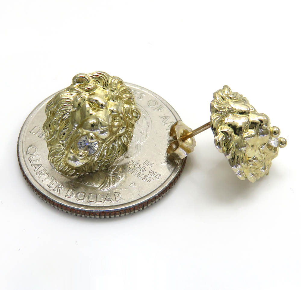 10k yellow gold medium cz lion earrings 0.20ct - Image 3