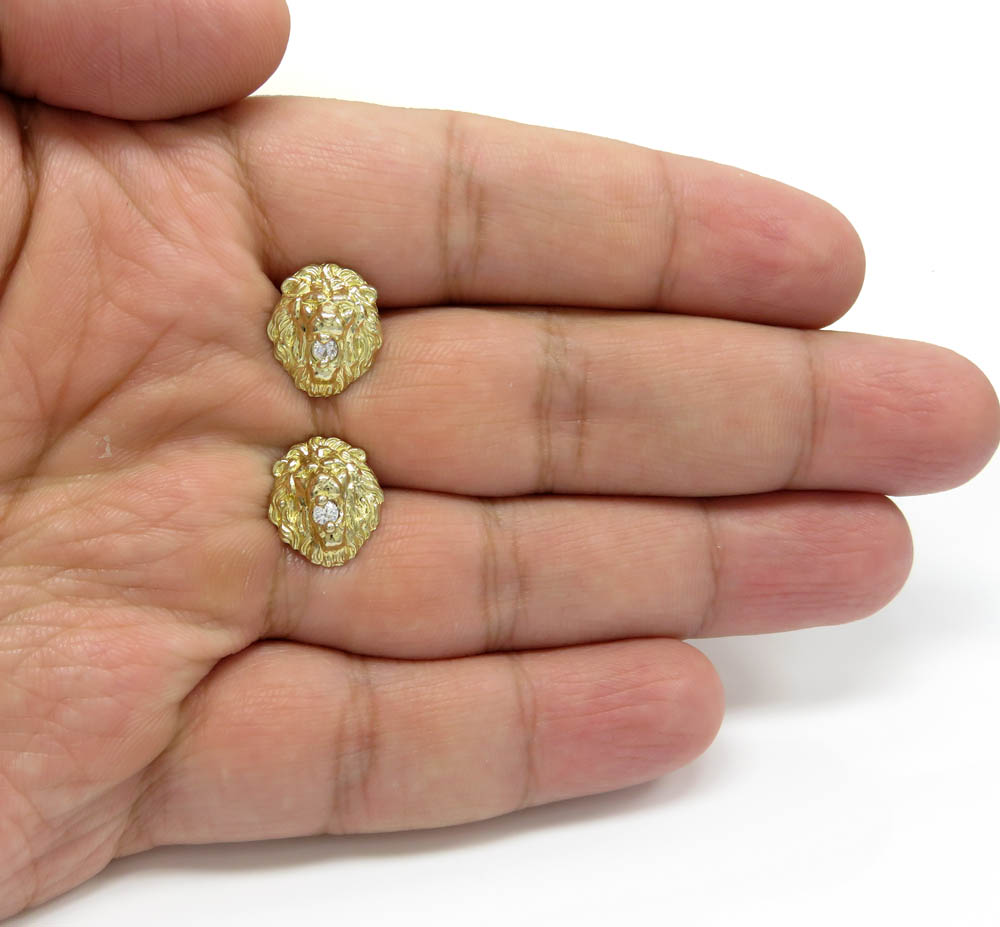 10k yellow gold medium cz lion earrings 0.20ct