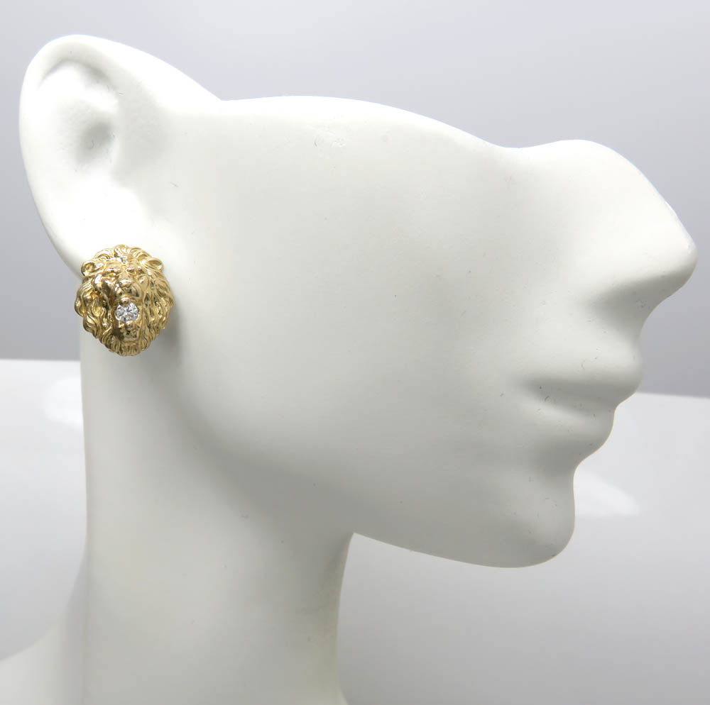 10k yellow gold medium cz lion earrings 0.20ct