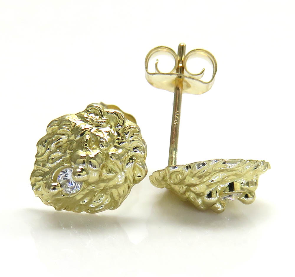  10k yellow gold mini cz lion earrings 0.10ct 