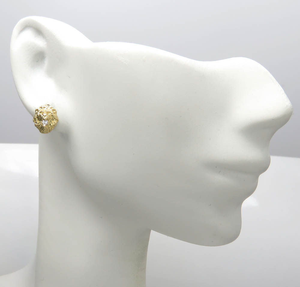  10k yellow gold mini cz lion earrings 0.10ct 