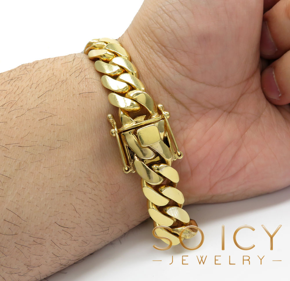 10k yellow gold solid thick miami bracelet 9 inch 13mm
