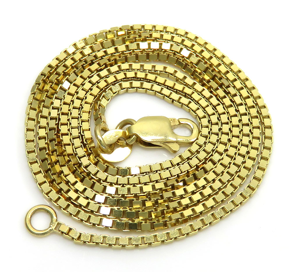 14k yellow gold skinny solid box link chain 18-22 inch 1.1mm