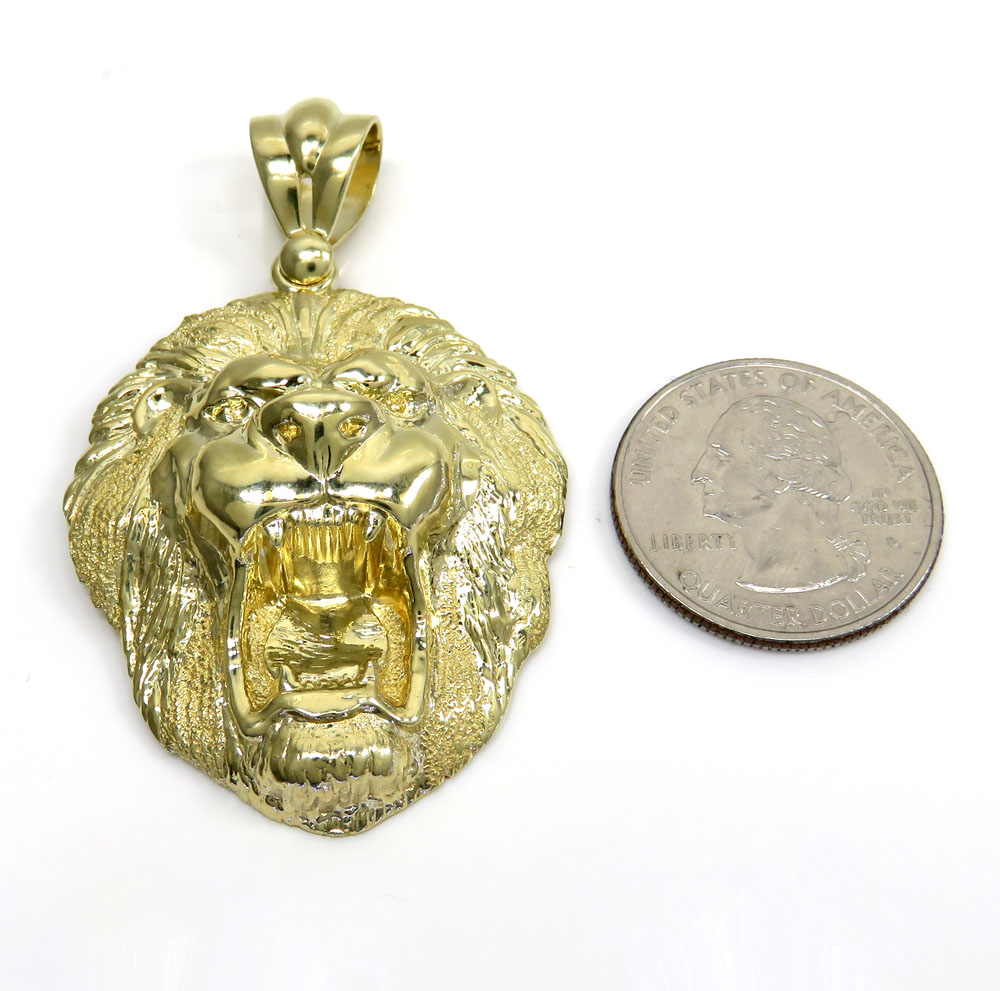 10k yellow gold solid medium 3d lion head pendant 