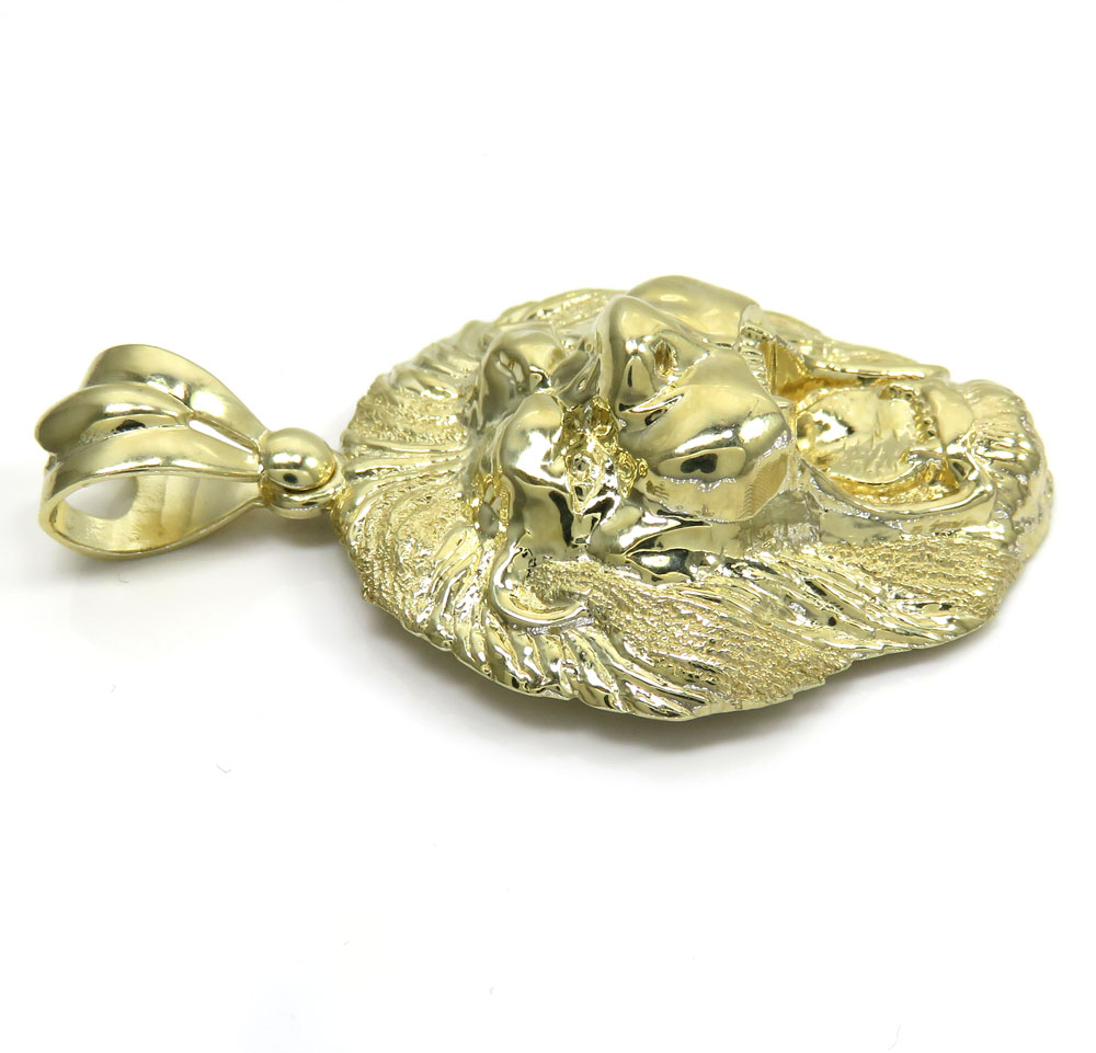 10k yellow gold solid medium 3d lion head pendant 