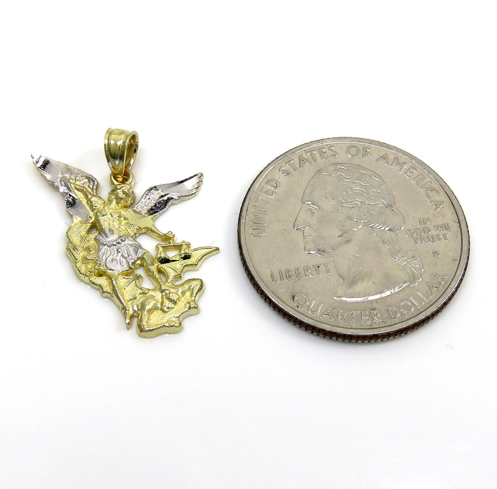 10k two tone gold mini angel vs demon pendant 