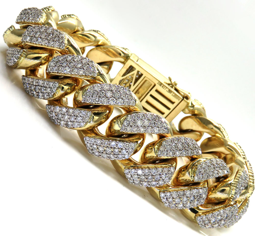 10k solid yellow gold xl diamond miami bracelet 9 inches 19mm 13.50ct