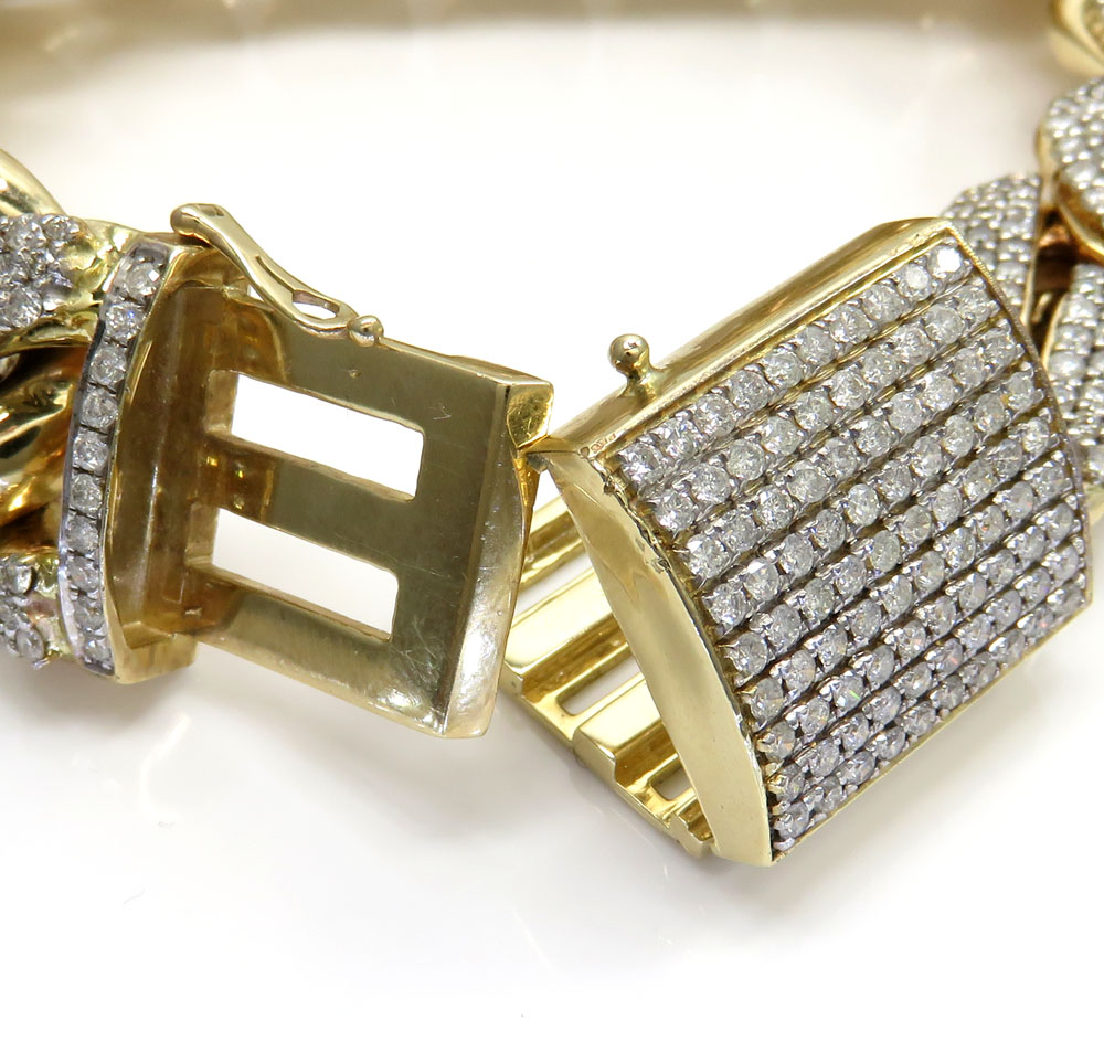 10k solid yellow gold xl diamond miami bracelet 9 inches 19mm 13.50ct