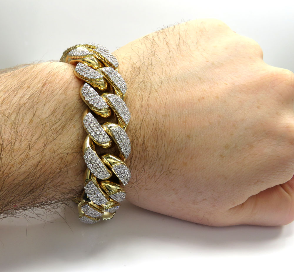 10k solid yellow gold xl diamond miami bracelet 9 inches 19mm 13.50ct - Image 6