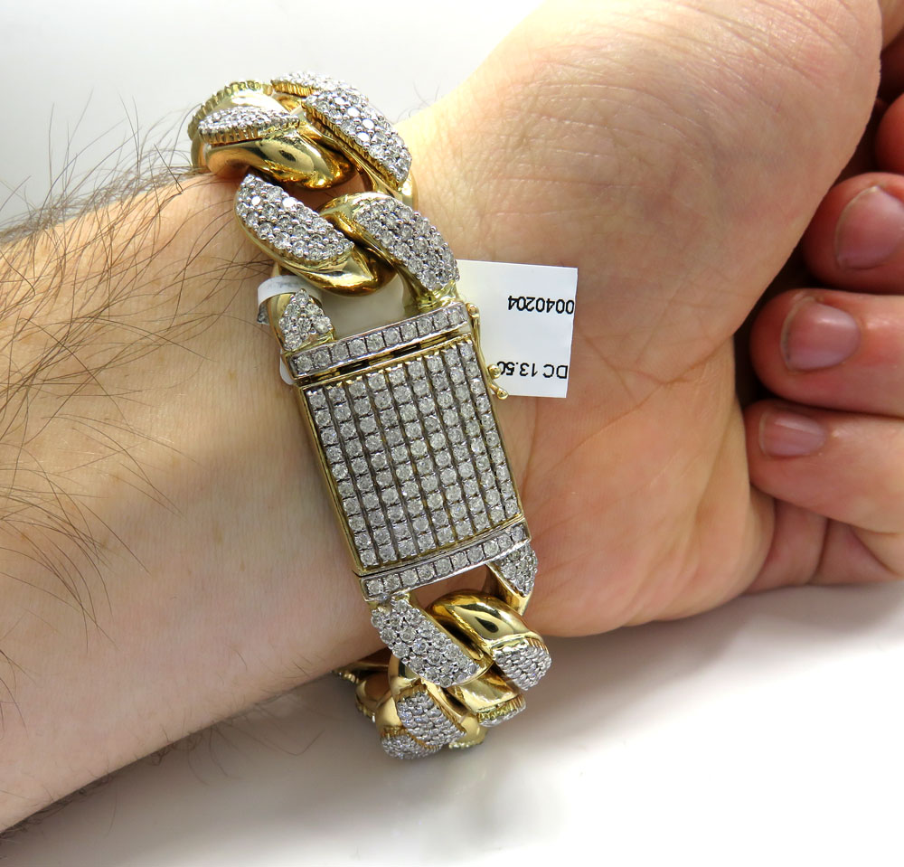 10k solid yellow gold xl diamond miami bracelet 9 inches 19mm 13.50ct - Image 7