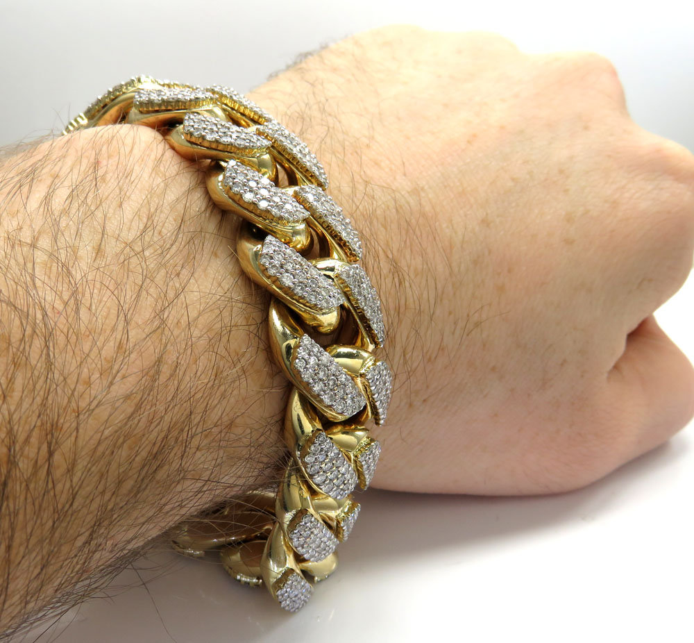 10k solid yellow gold xl diamond miami bracelet 9 inches 19mm 13.50ct