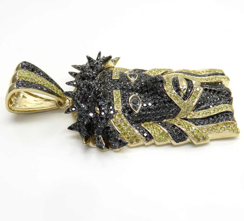 14k yellow gold large canary & black diamond jesus pendant 6.90 ct