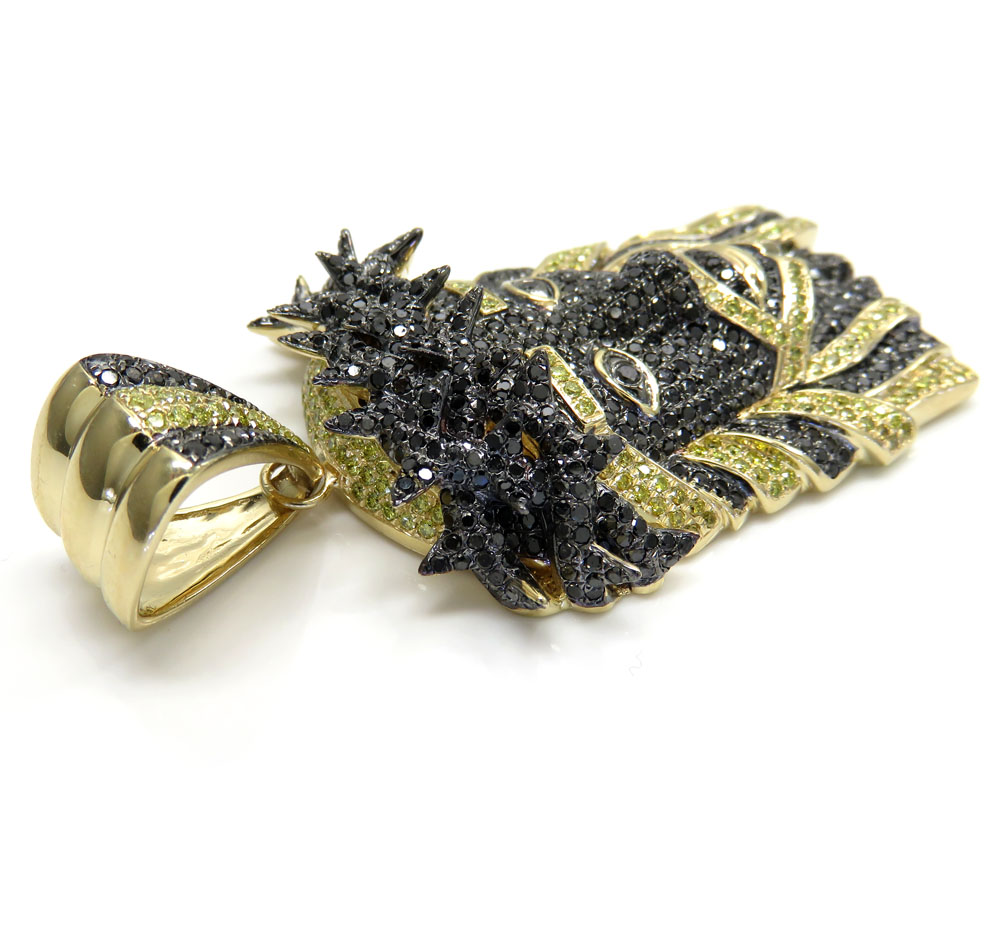 14k yellow gold large canary & black diamond jesus pendant 6.90 ct