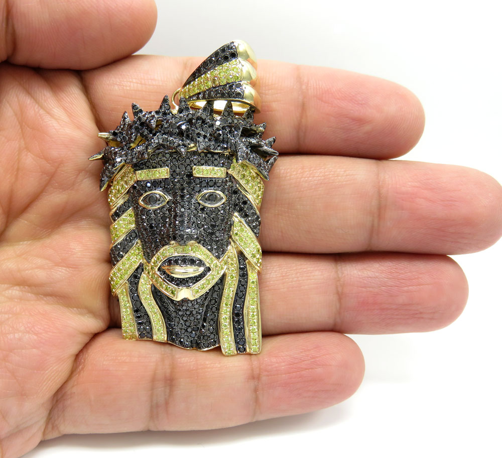 14k yellow gold large canary & black diamond jesus pendant 6.90 ct - Image 6