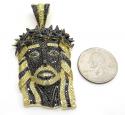 14k yellow gold large canary & black diamond jesus pendant 6.90 ct