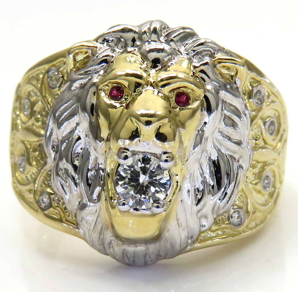 10k two tone gold diamond lion ring 0.23ct
