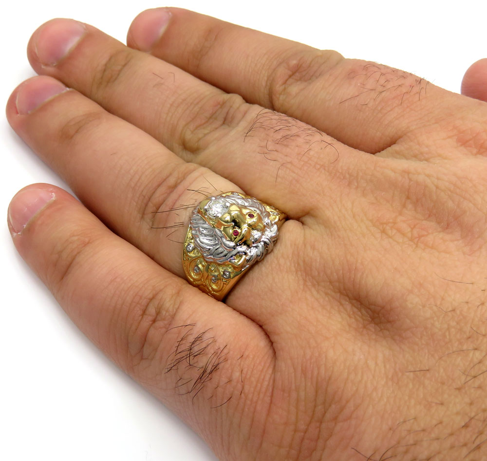 10k two tone gold diamond lion ring 0.23ct