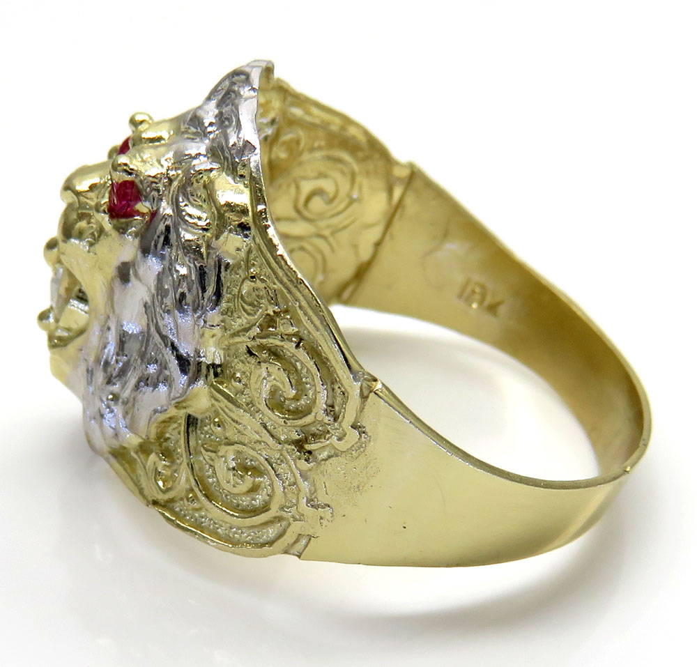 10k two tone gold cz lion ring 0.15ct