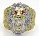 10k two tone gold cz lion ring 0.15ct