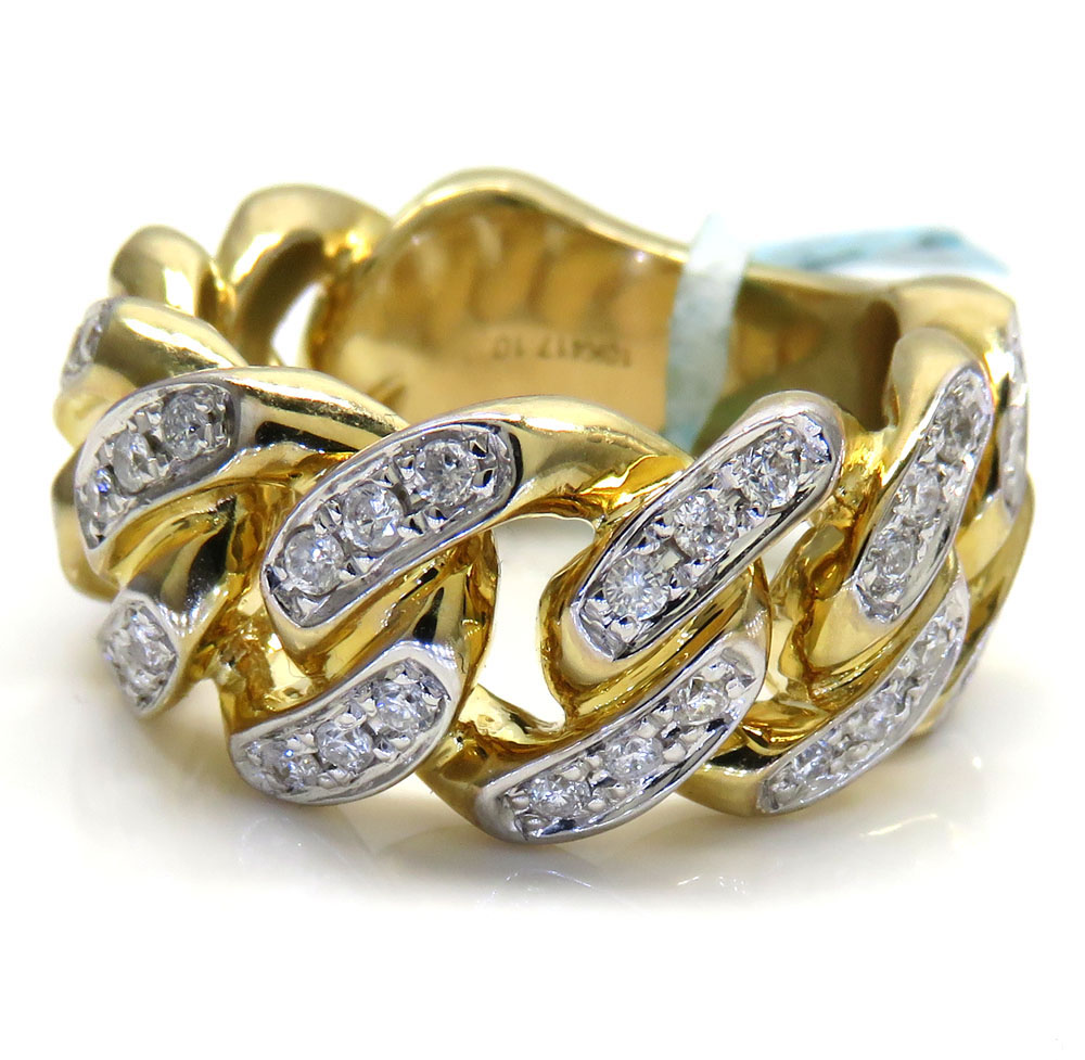 10k yellow gold solid diamond cuban ring 0.89ct