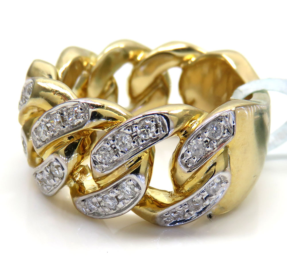 10k yellow gold solid diamond cuban ring 0.89ct - Image 3