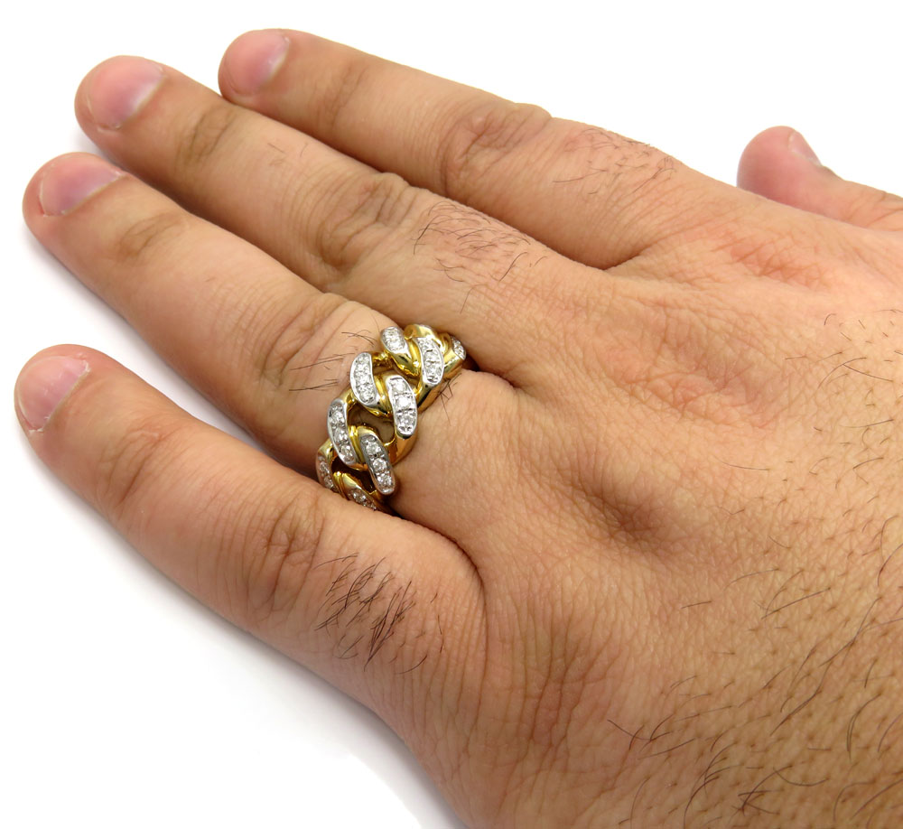 10k yellow gold solid diamond cuban ring 0.89ct - Image 5