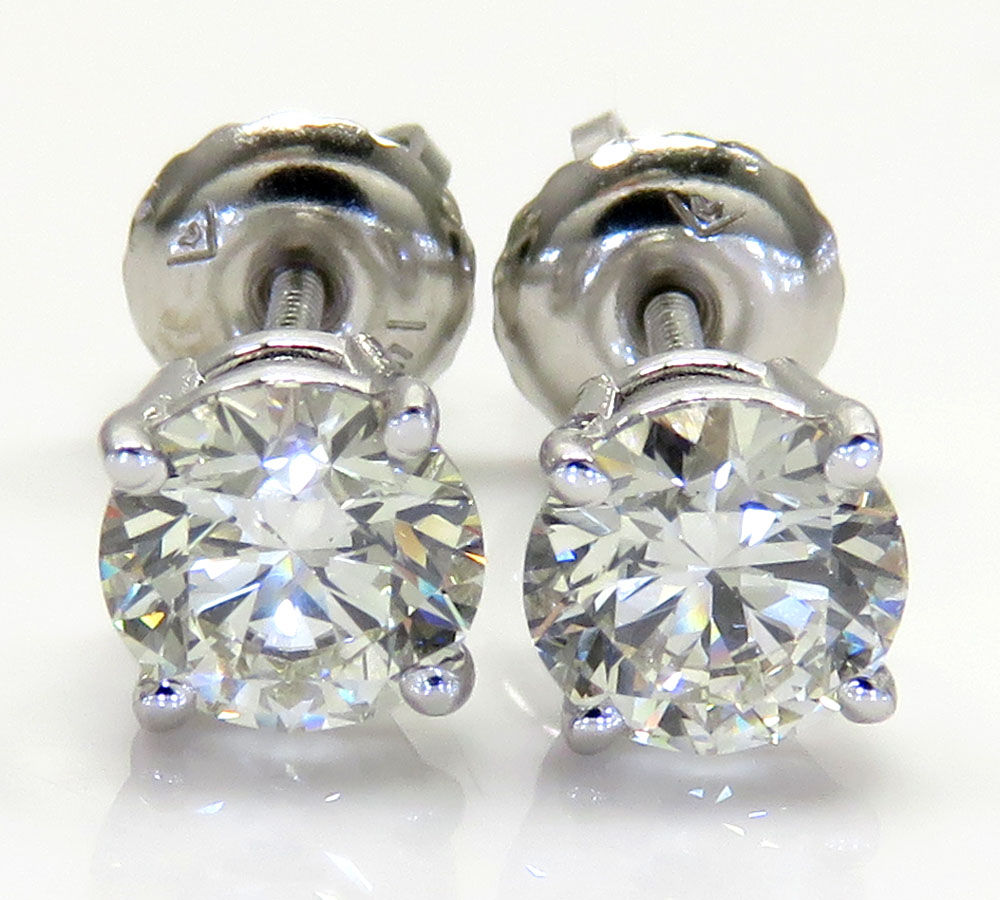 14k white gold vs2 round cut diamond studs earrings 1.00ct - Image 2