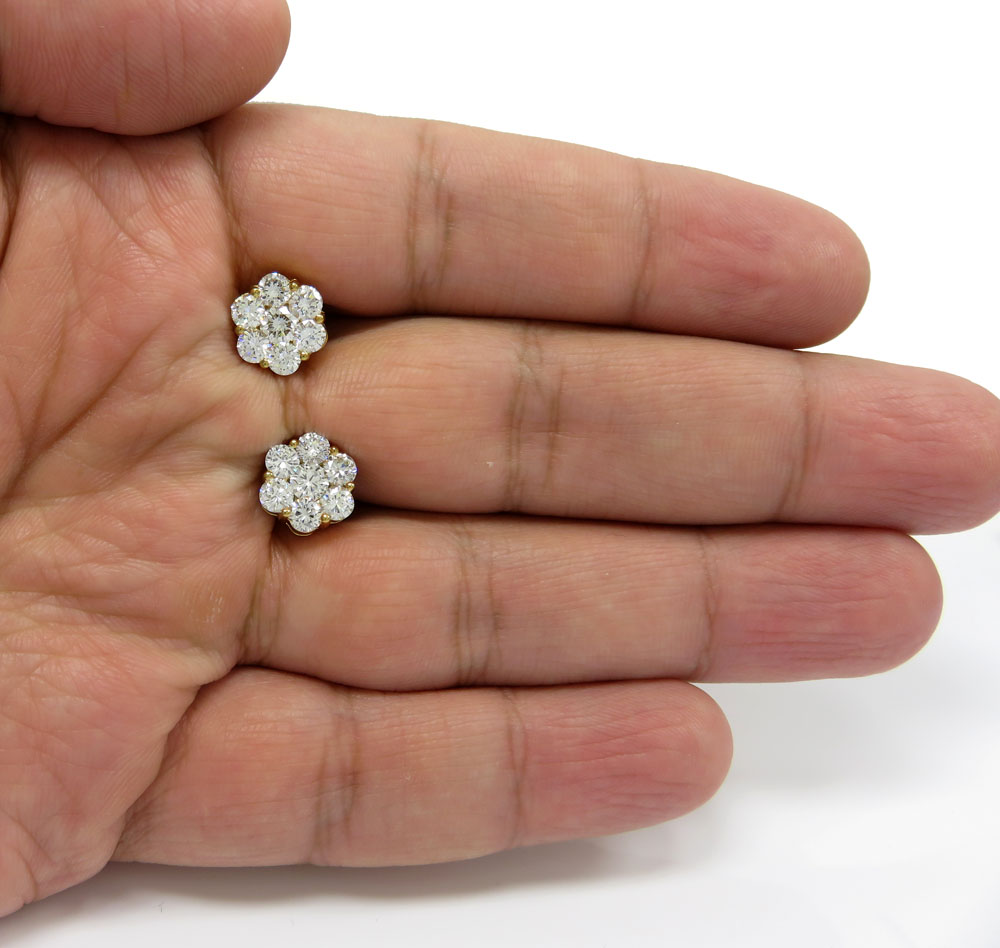 10mm 14k gold vs large round diamond cluster earrings 3.00ct - Image 4