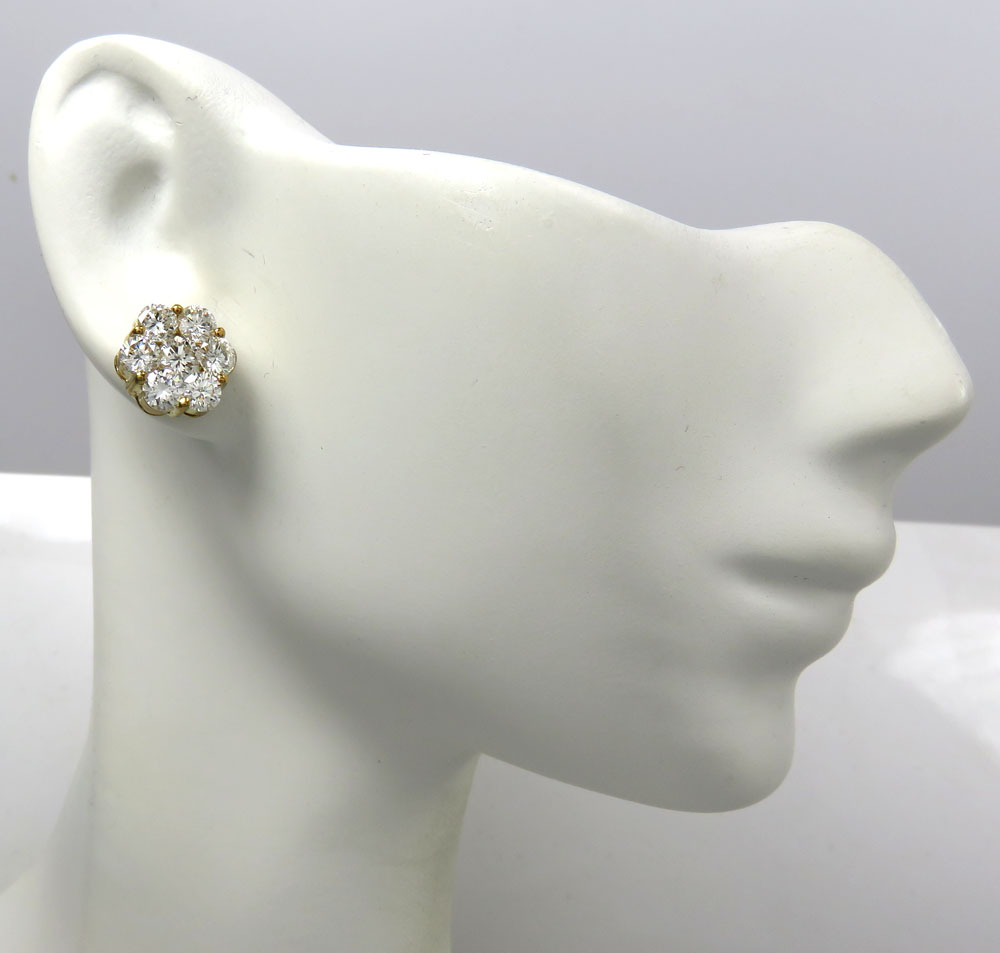 14k gold vs large round diamond cluster earrings 3.00ct