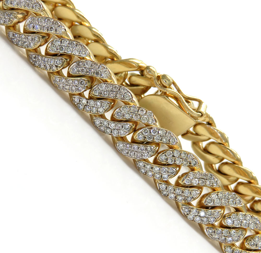10k solid yellow gold thick diamond miami bracelet 8.50 inch 10mm 13.40ct