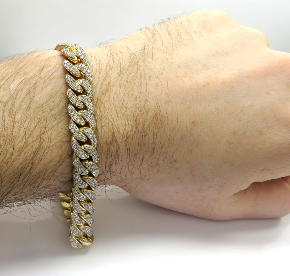 10k solid yellow gold thick diamond miami bracelet 8.50 inch 10mm 13.40ct
