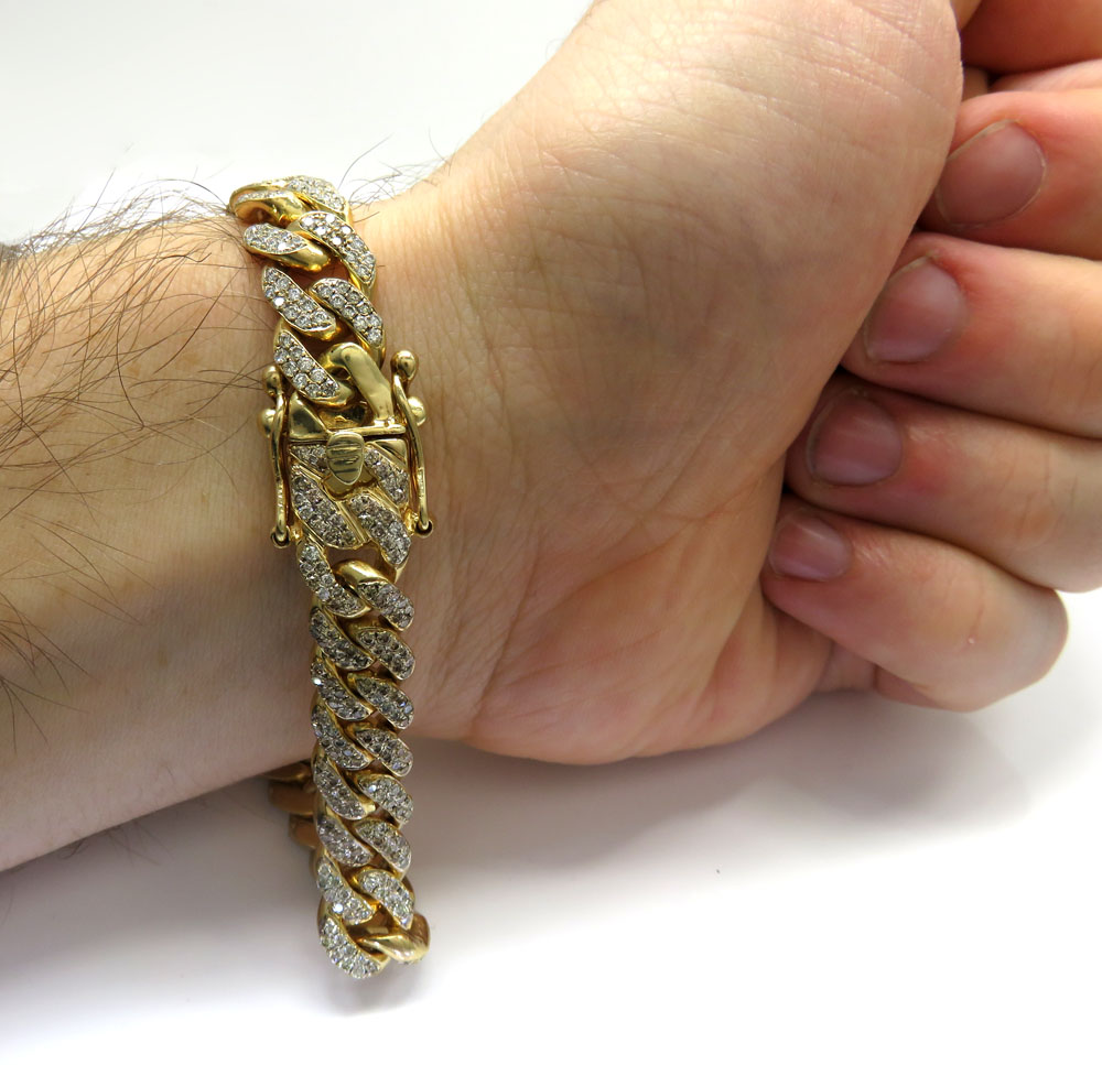 10k solid yellow gold thick diamond miami bracelet 8.50 inch 10mm 13.40ct