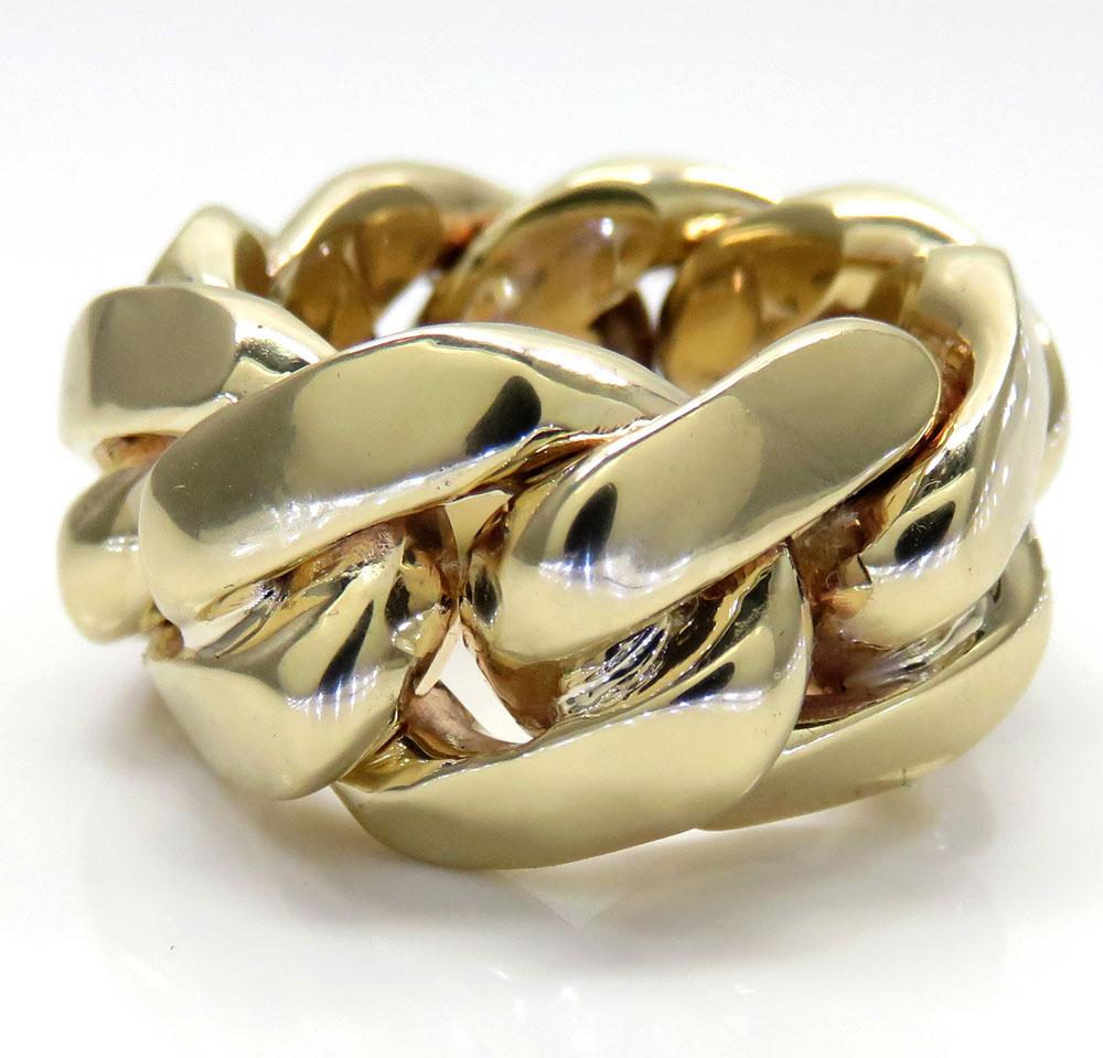 10k yellow gold 15mm solid miami cuban link ring 