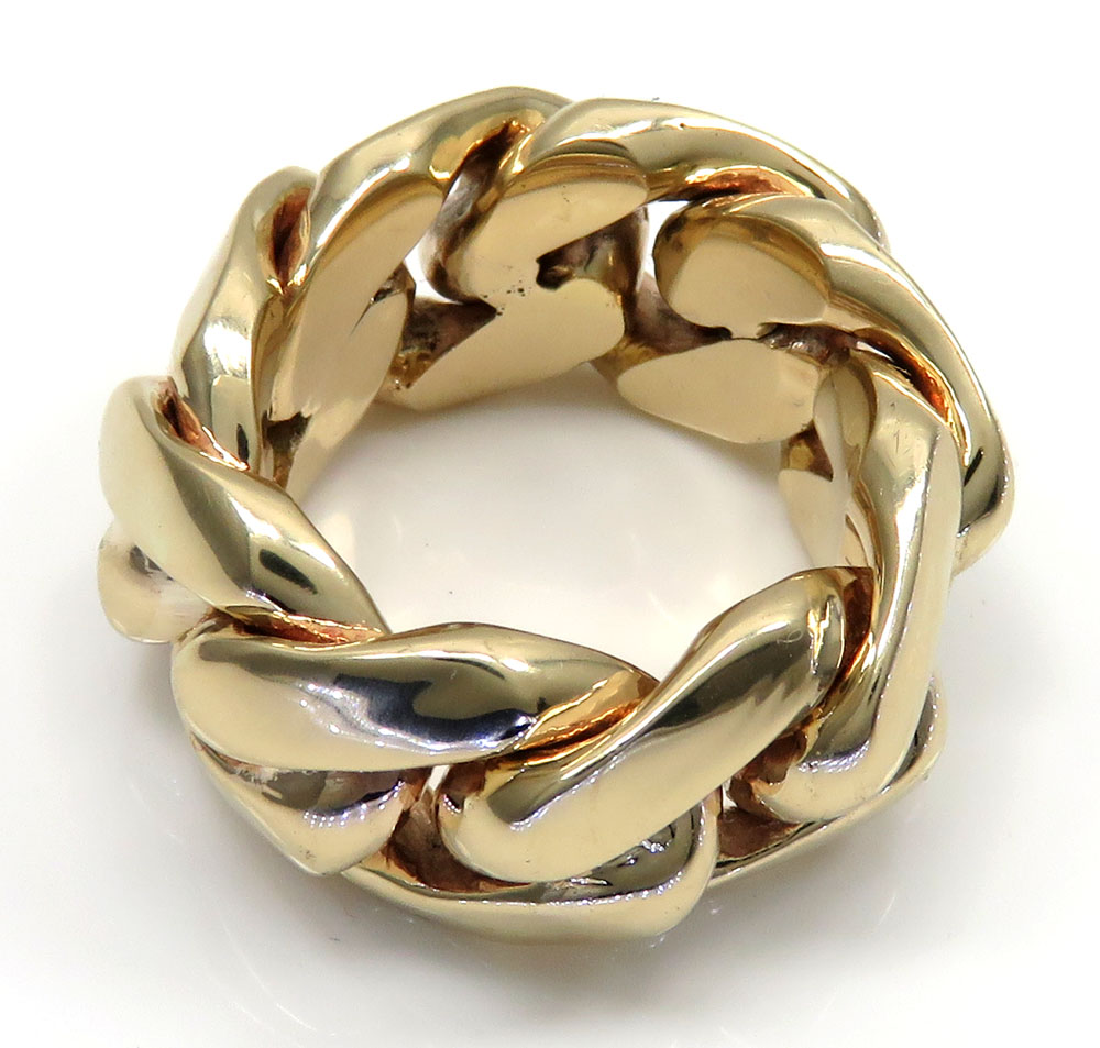 10k yellow gold 15mm solid miami cuban link ring 