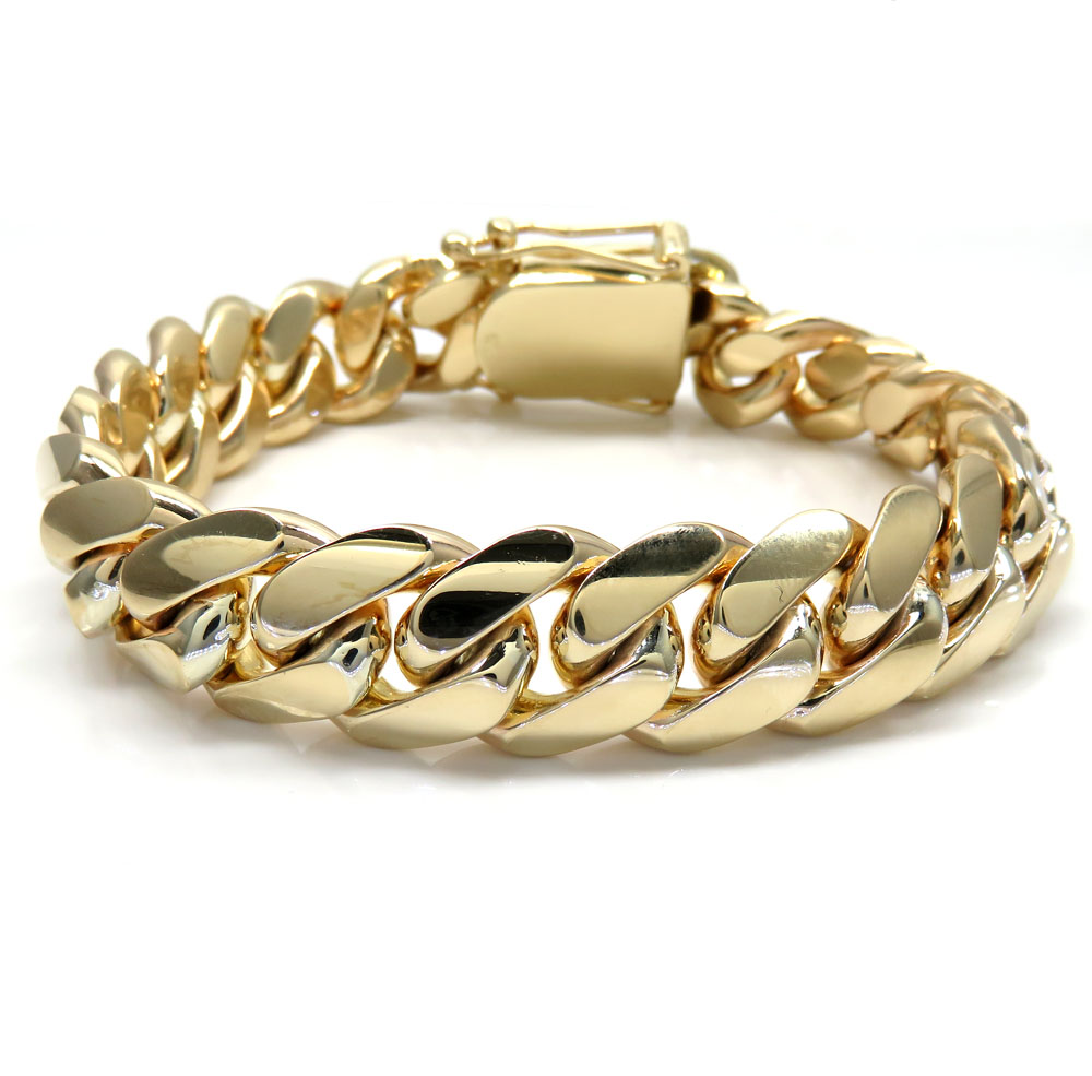 10k yellow gold solid thick miami bracelet 8.75 inches 15mm