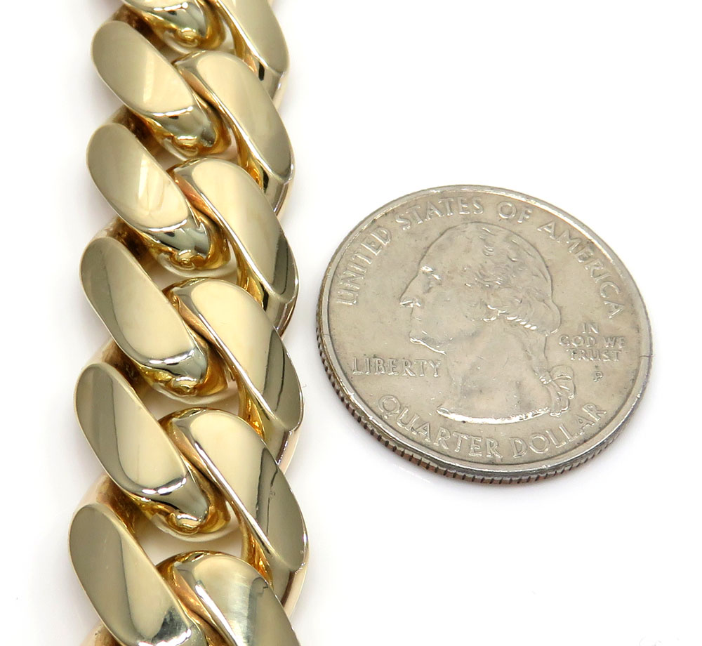 10k yellow gold solid thick miami bracelet 8.75 inches 15mm