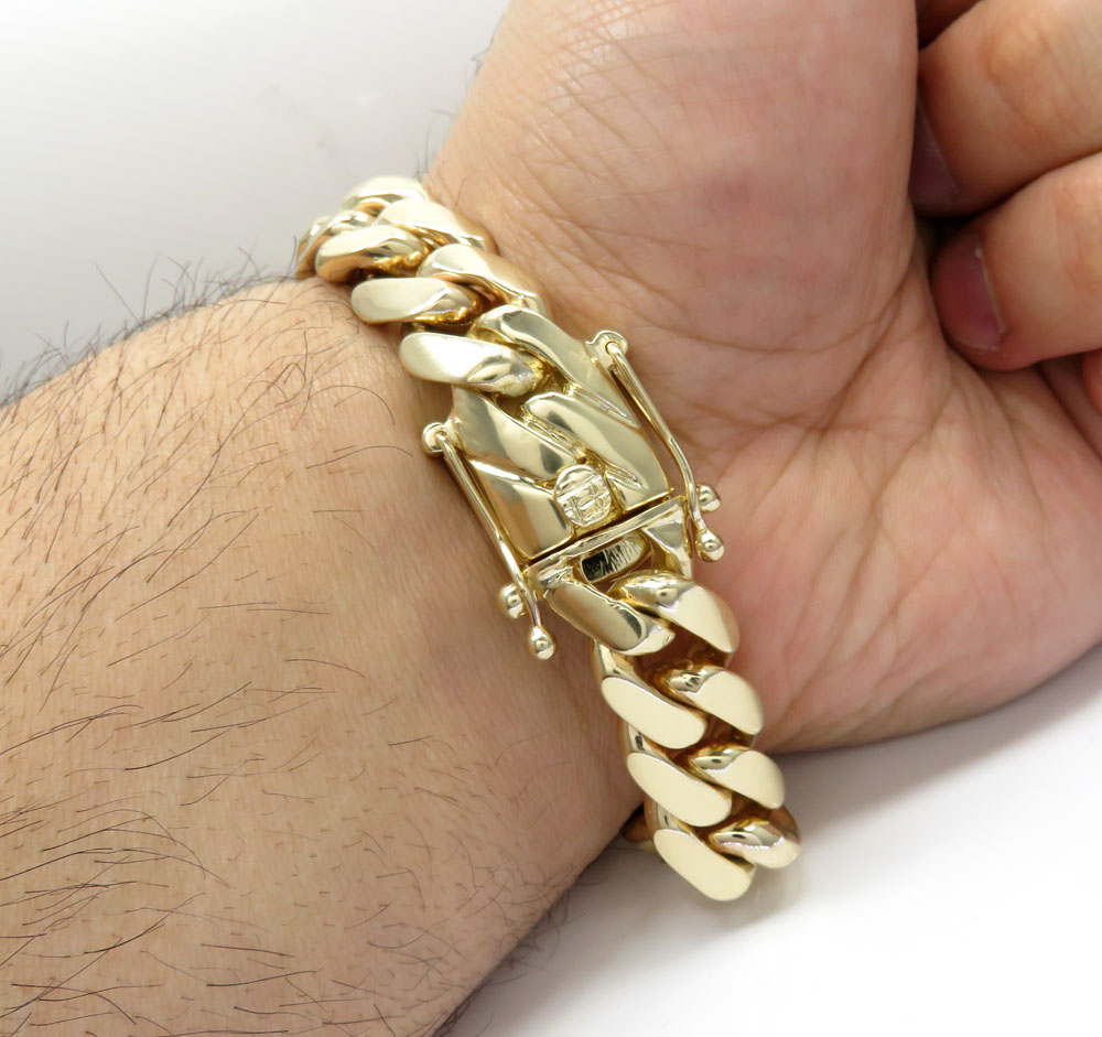 10k yellow gold solid thick miami bracelet 8.75 inches 15mm