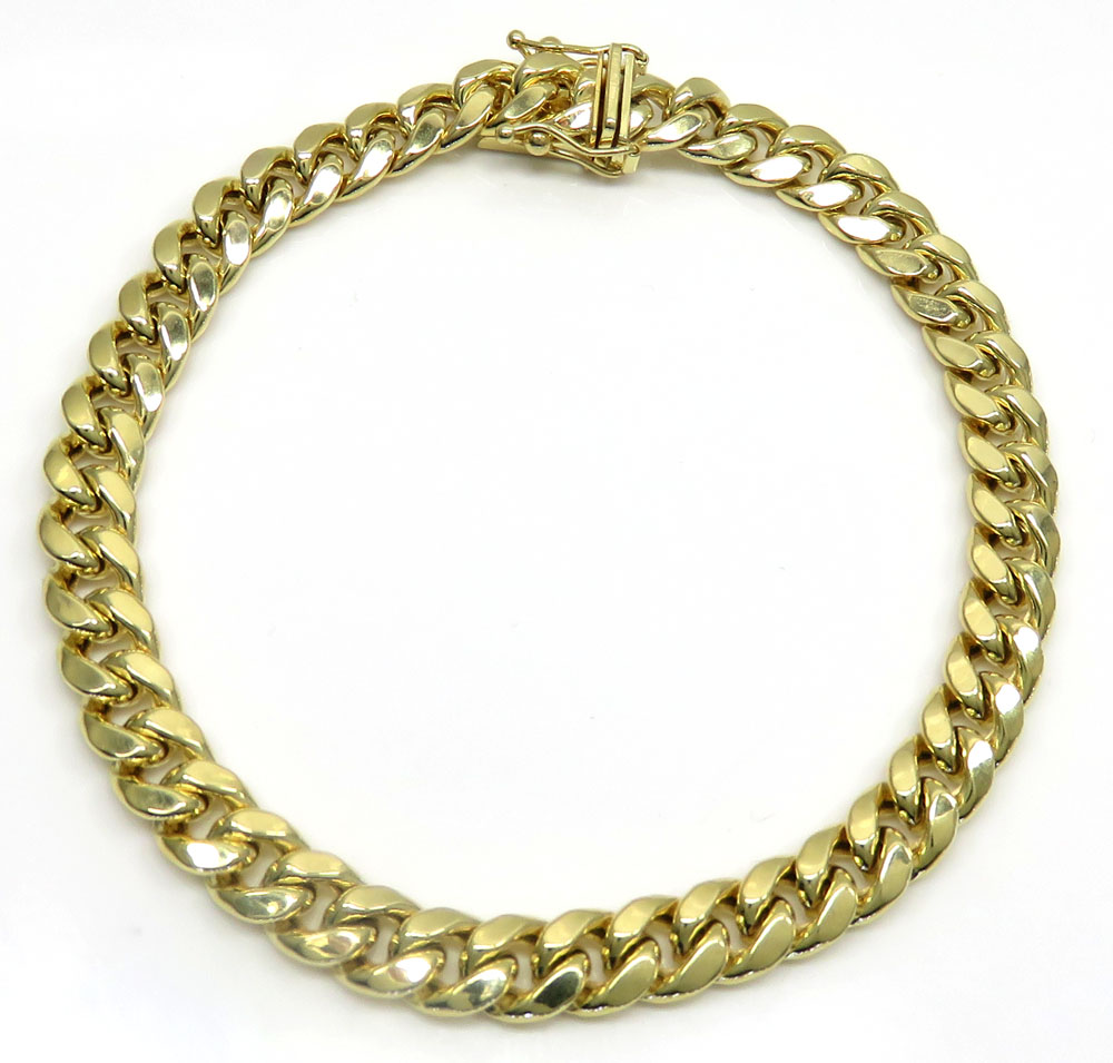 10k yellow gold medium hollow puffed miami bracelet 8 inch 6.70mm