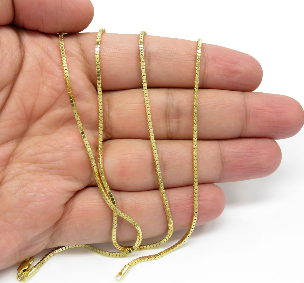 10k yellow gold hollow mirror cube link chain 20-24