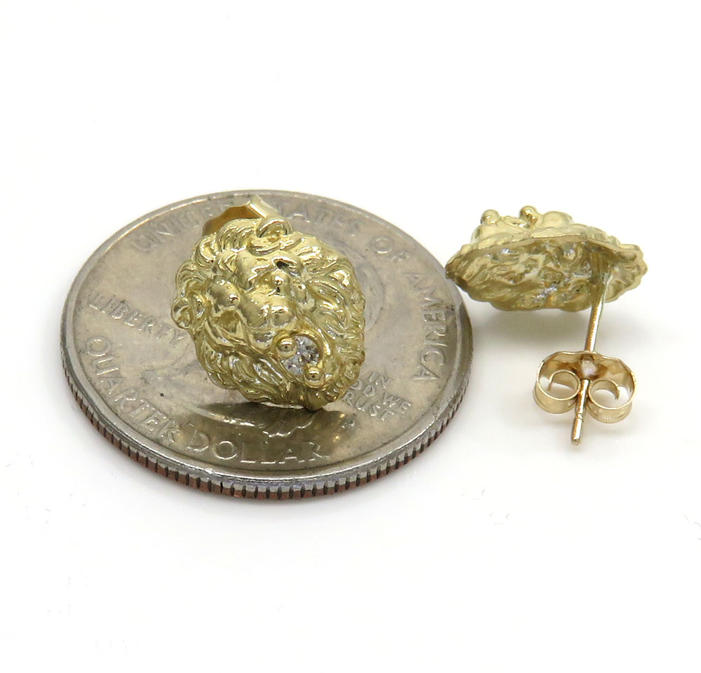 10k yellow gold small cz lion earrings 0.15ct
