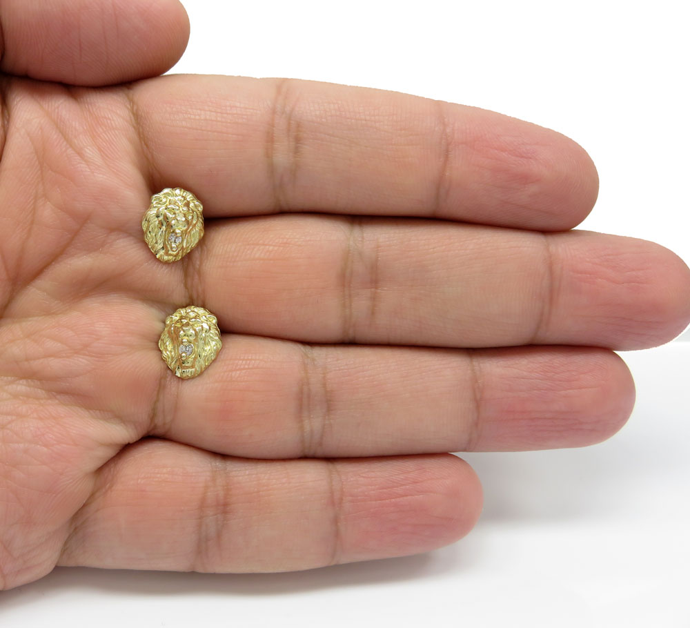 10k yellow gold small cz lion earrings 0.15ct